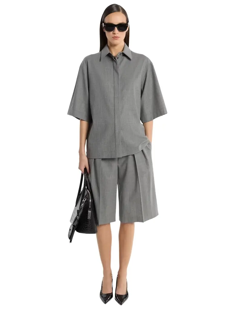 Michael Kors Collection Stretch Wool Camp Shirt - Women's Clothing