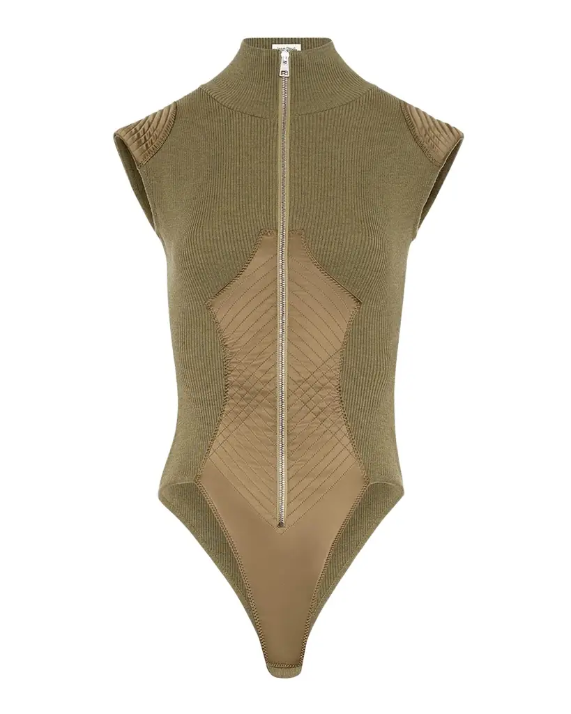 Jean Paul Gaultier Merino Wool Rib Cap-Sleeve Zip Bodysuit - Women's Clothing