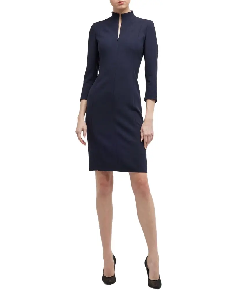 Akris Split-Neck Double-Face Wool Sheath Dress
