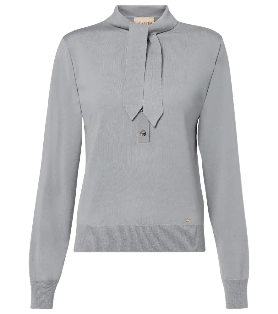 Valentino Tie-neck virgin wool sweater