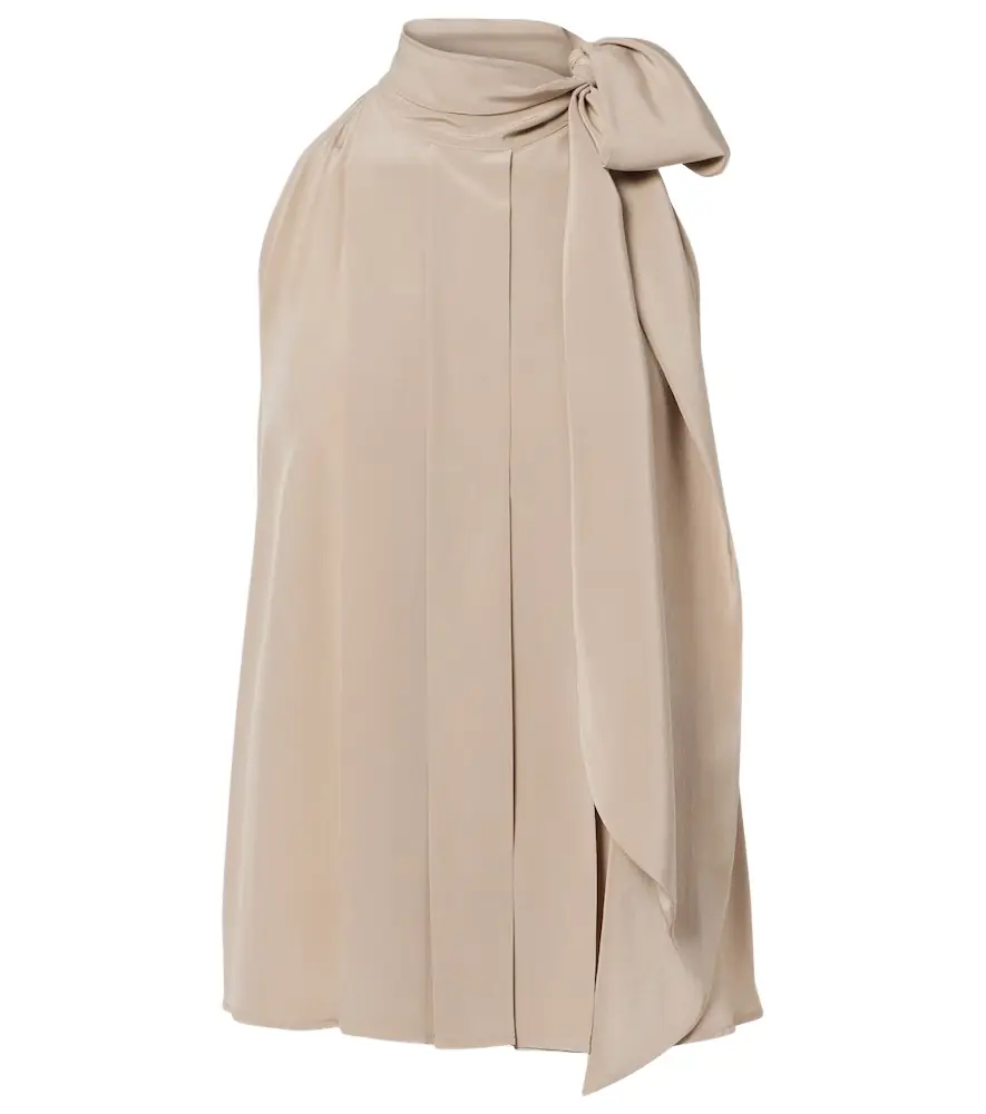 Max Mara Pleated tie-neck silk crêpe de chine top