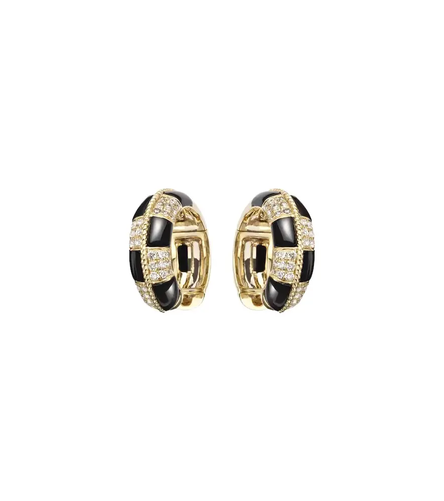 Yvonne Leon Yvonne Léon Mini 9kt gold earrings with diamonds and onyx