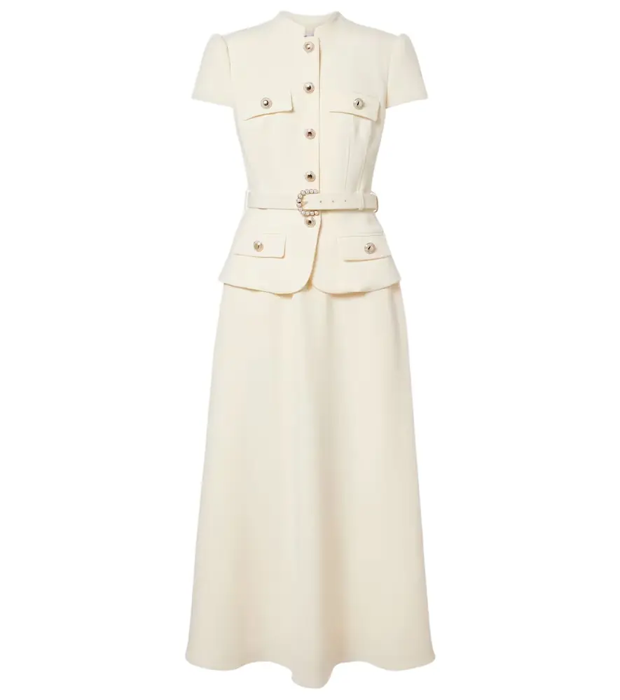 Self-Portrait Belted peplum crêpe midi dress
