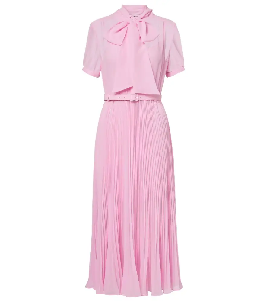 Self-Portrait Belted tie-neck georgette midi dress