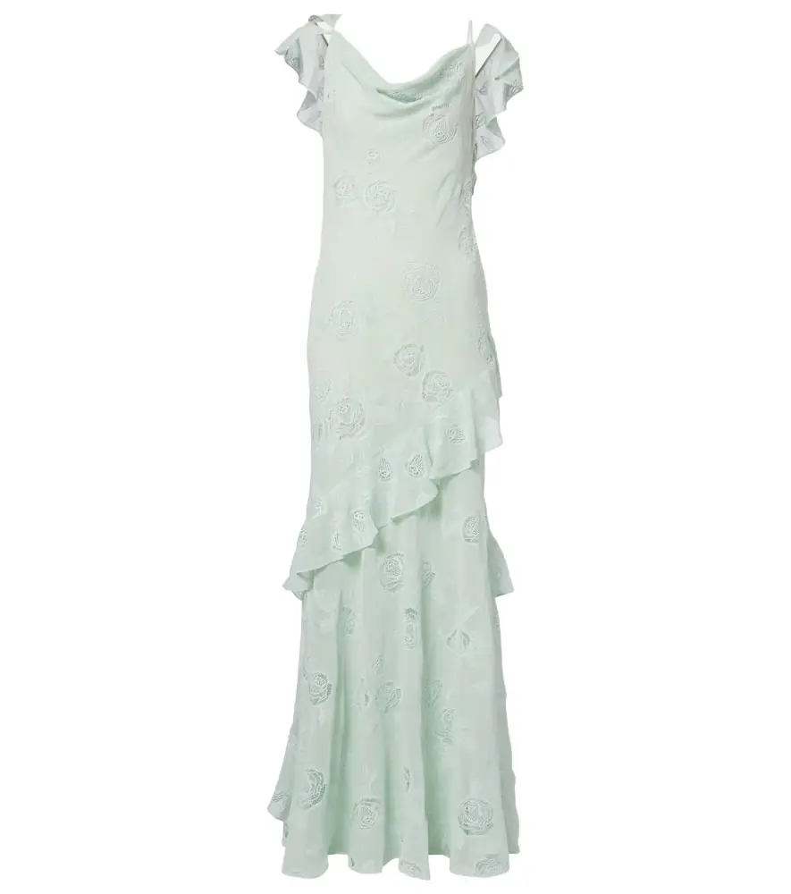Self-Portrait Embroidered ruffled georgette maxi dress