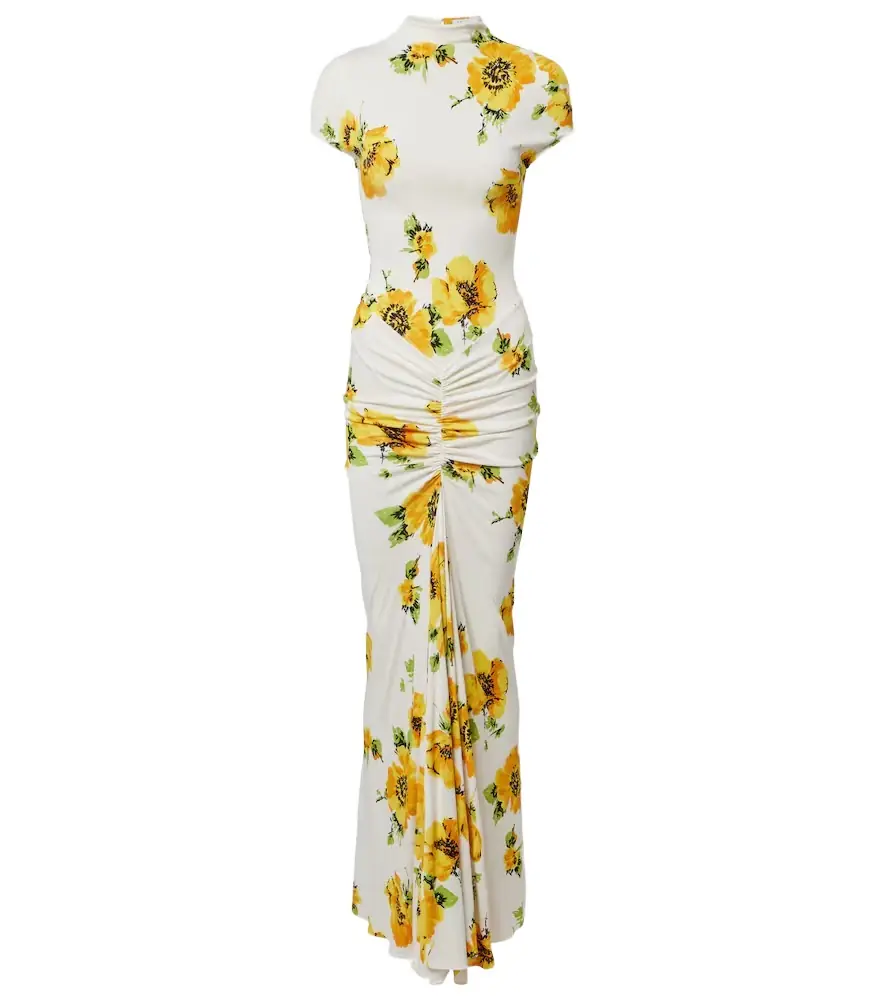 Alaia Alaïa Floral ruched jersey maxi dress