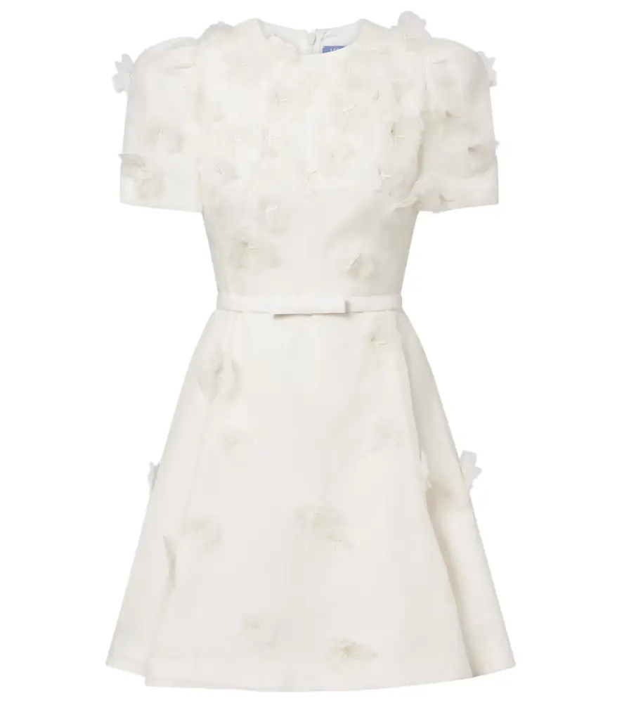 Leo Lin Elyse floral-appliqué linen and silk minidress
