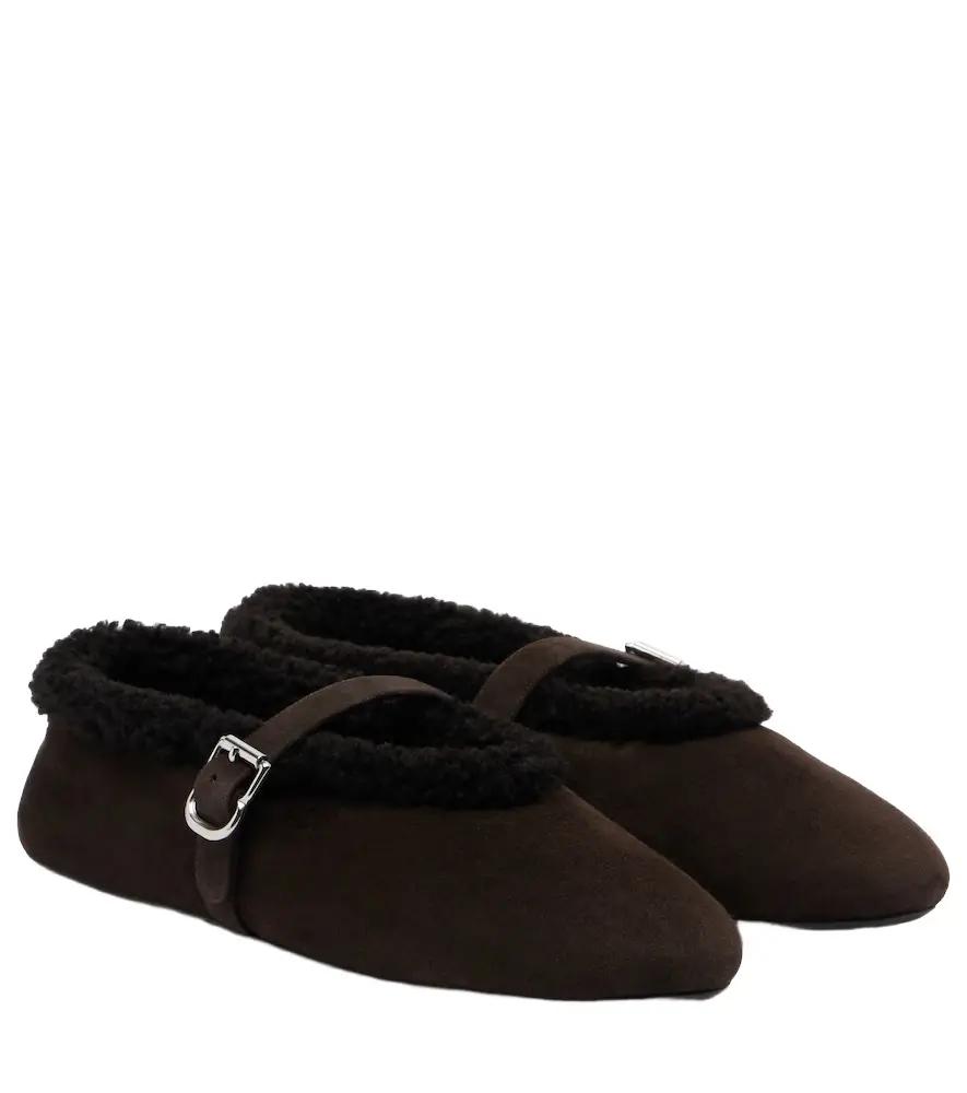 Alaia Alaïa Shearling-lined suede Mary Jane flats