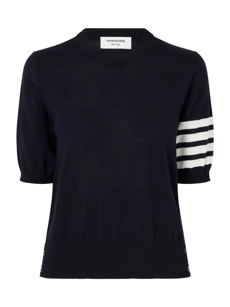 Thom Browne Grosgrain-trimmed Striped Wool-blend Sweater