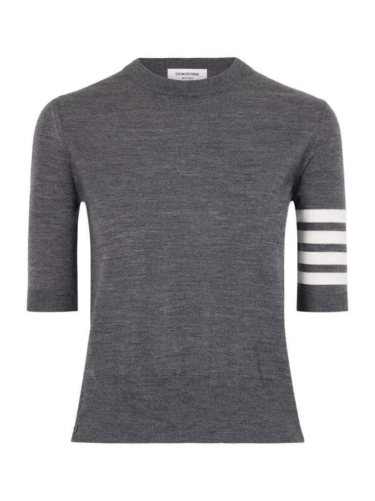 Thom Browne Grosgrain-trimmed Striped Wool-blend Sweater