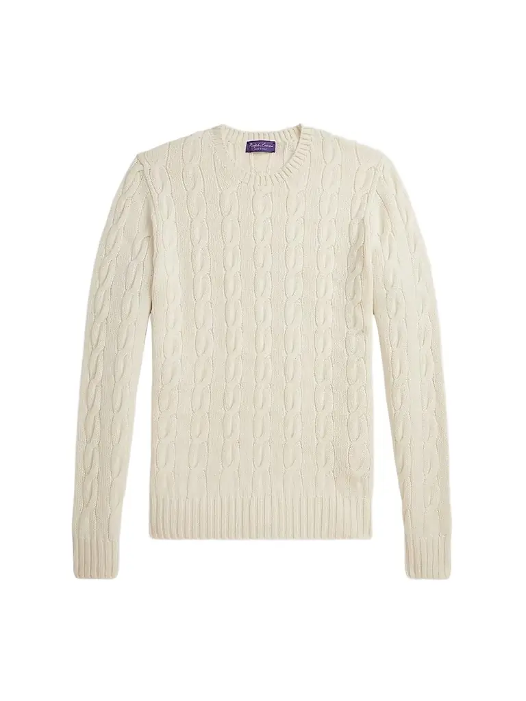 Ralph Lauren Purple Label Men's Cable-Knit Cashmere Crewneck Sweater - Classic Cream