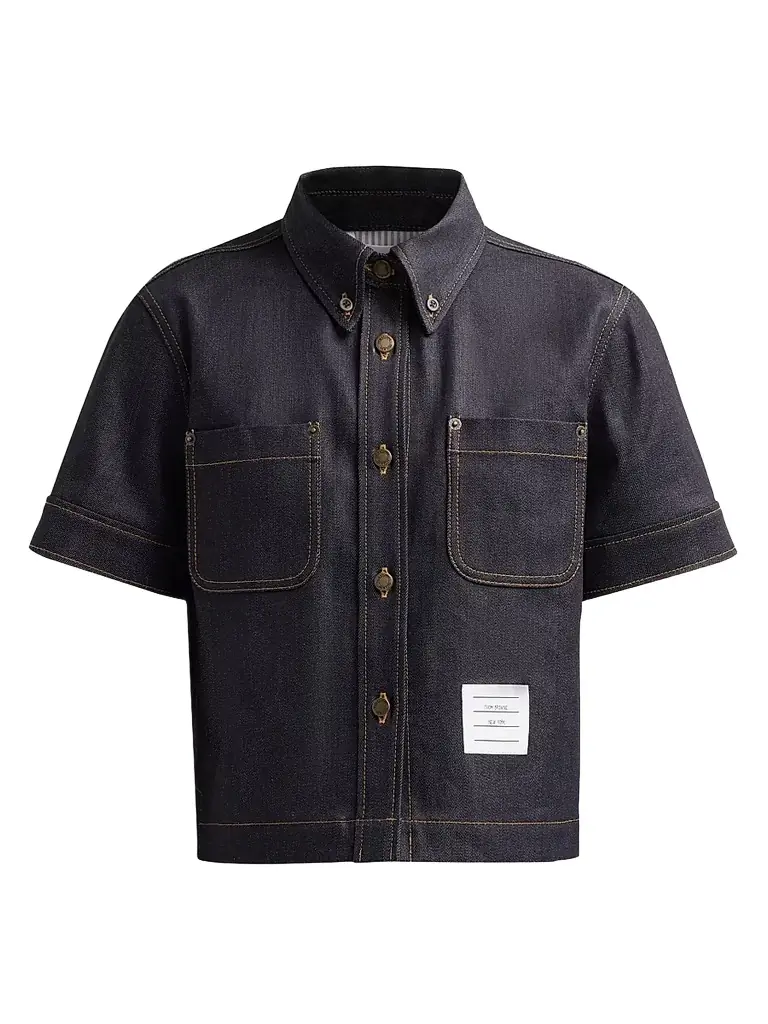 Thom Browne Women's Denim Button-Down Short-Sleeve Shirt - Navy