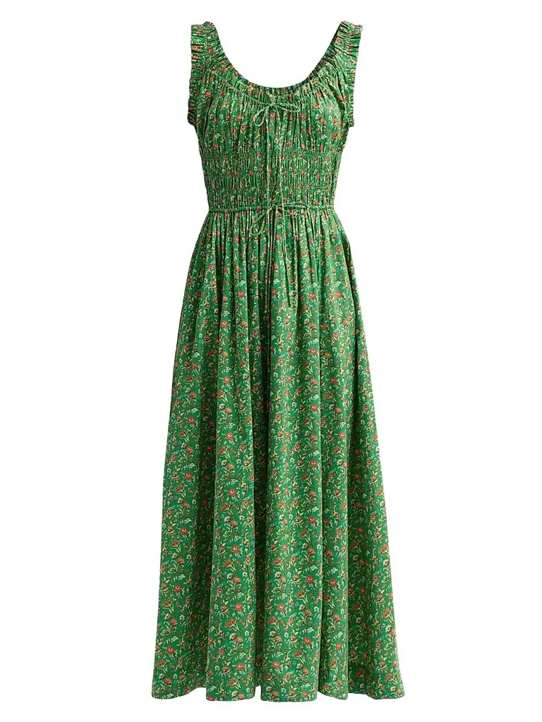 DÔEN Women's Emmaretta Floral Cotton Dress - Emerald Jardin Du Chateau
