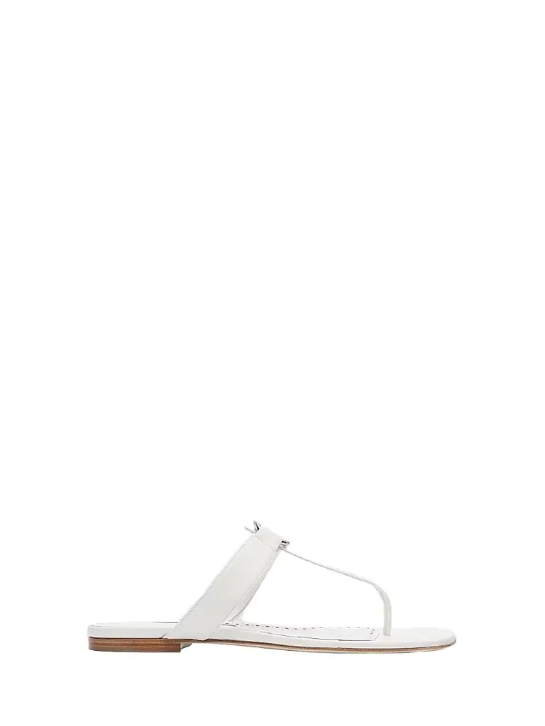 Manolo Blahnik Women's Mionasan Leather T-Bar Sandals - White