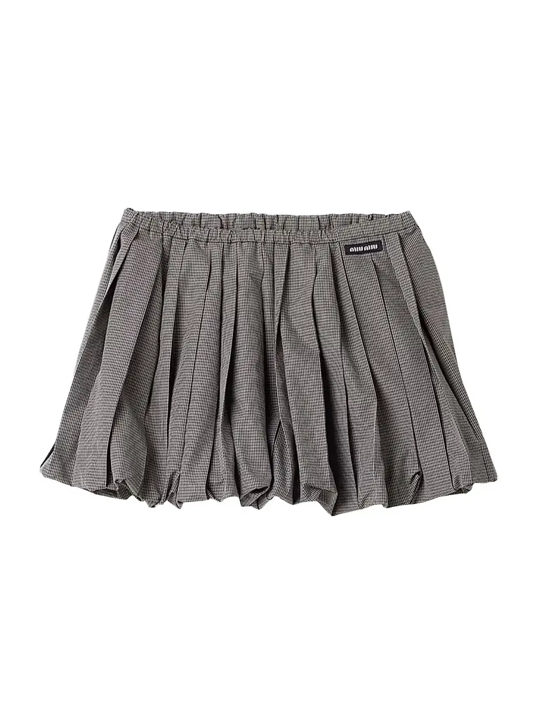 Miu Miu Women's Pleated Gingham Check Skirt - Grey - Women's Clothing