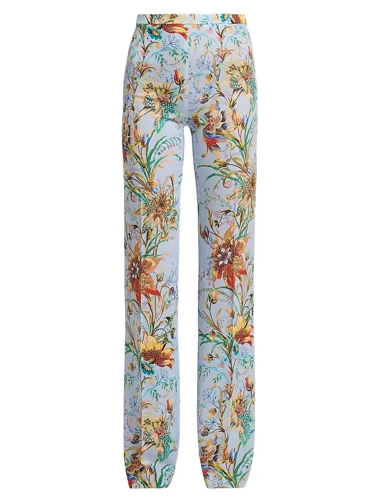 Etro Women's Floral Print Straight-Leg Trousers - Printed Blue