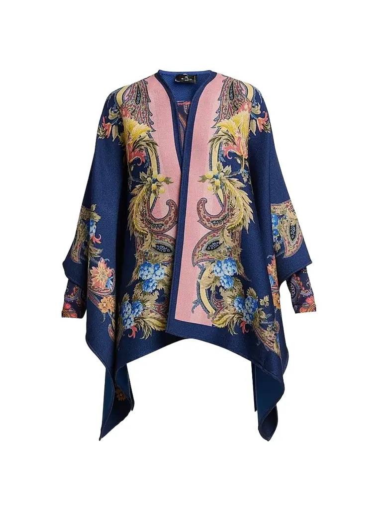 Etro Women's Floral Paisley Silk Cape - Blue Print