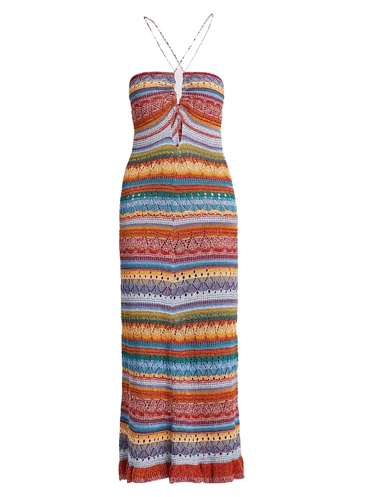 etro knit dress 70992 auth ETRO cream wool 2021 GEOMETRIC SIDE SLIT KNIT MIDI Dress 42 M