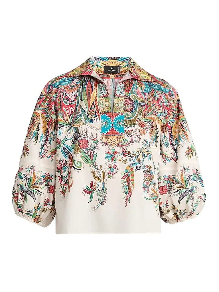 Etro Women's Floral Paisley Balloon-Sleeve Top - Printed White