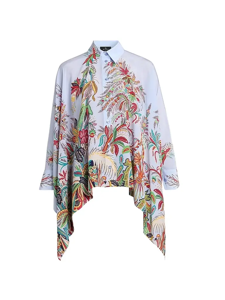 Etro Women's Paisley Handkerchief Hem Silk Shirt - Printed Blue Base