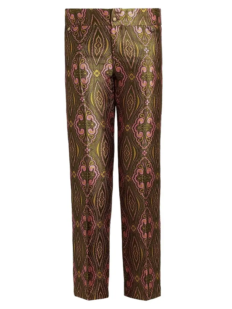 Etro Women's Jacquard Straight-Leg Trousers - Multicolor Green Base