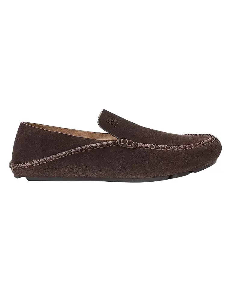 LOEWE Men's Rambla Suede Driving Loafers - Dark Brown