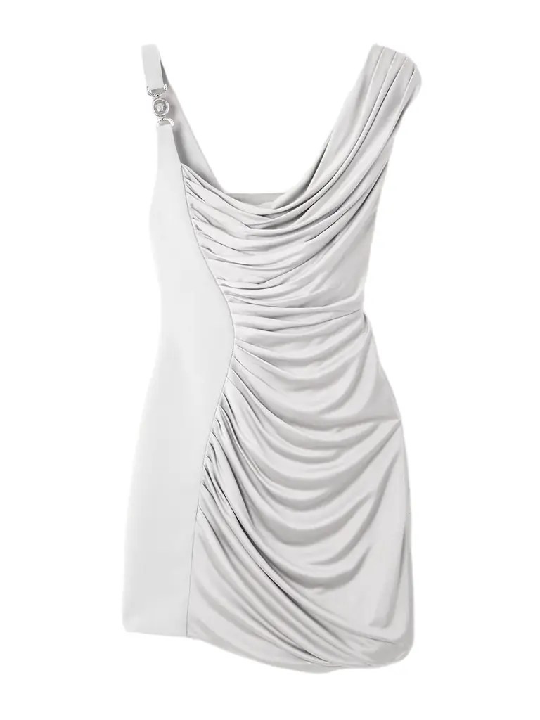 versace asymmetric neck logo mini dress Versace Asymmetric Neck Logo Mini Dress, $1,357 | farfetch.com
