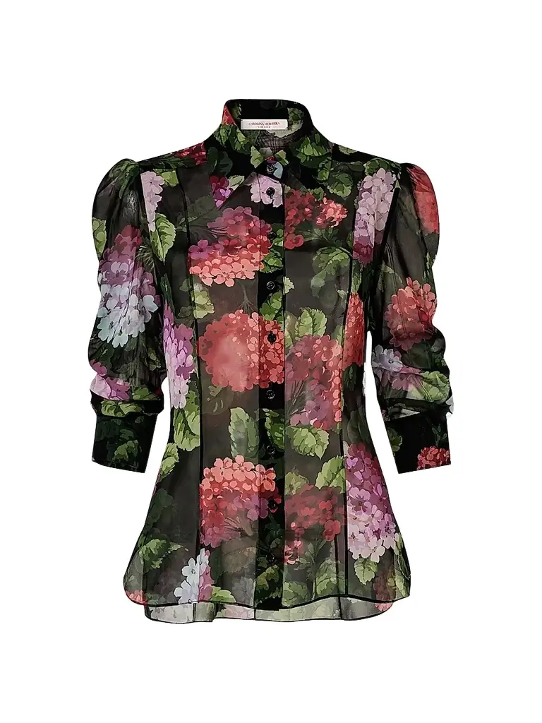 Carolina Herrera Women's Floral Silk Button-Front Shirt - Black Multi