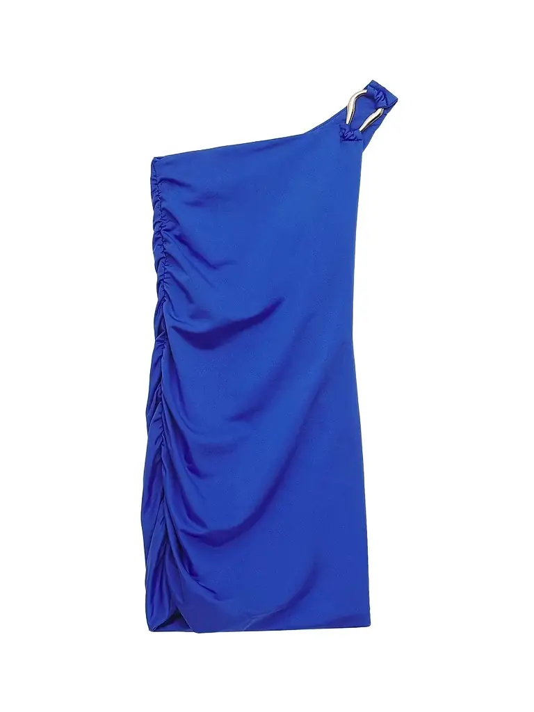 KatieJ NYC Girl's Kannon One-Shoulder Ruched Dress - Cobalt