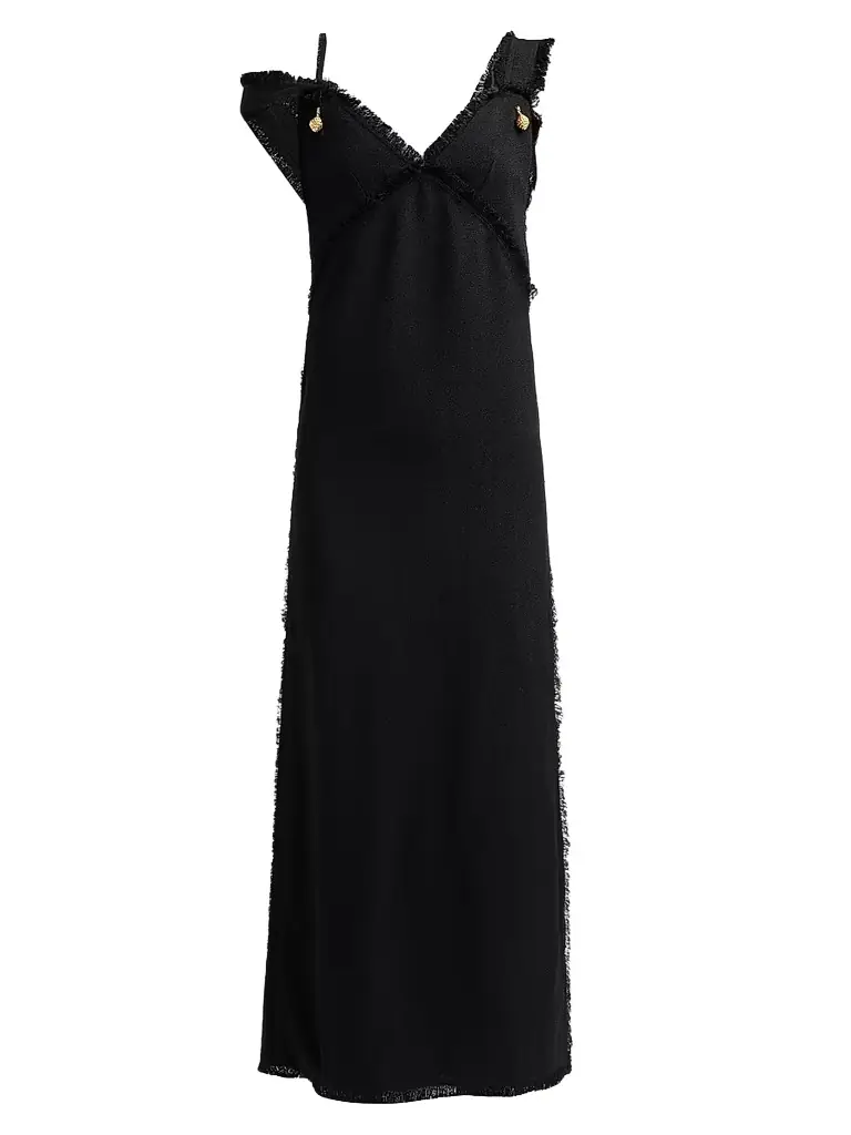 Toteme Women's V-Neck Raw-Edge Midi Slipdress - Black - Women's Clothing