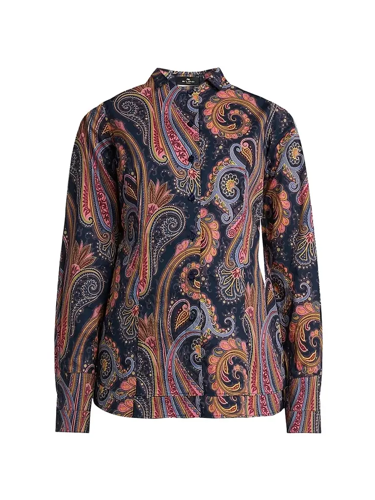 Etro Women's Paisley Stretch-Cotton Shirt - Printed Blue