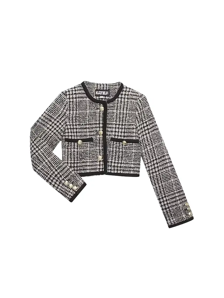 KatieJ NYC Girl's Hattie Houndstooth Crop Jacket - Lurex Check Boucle