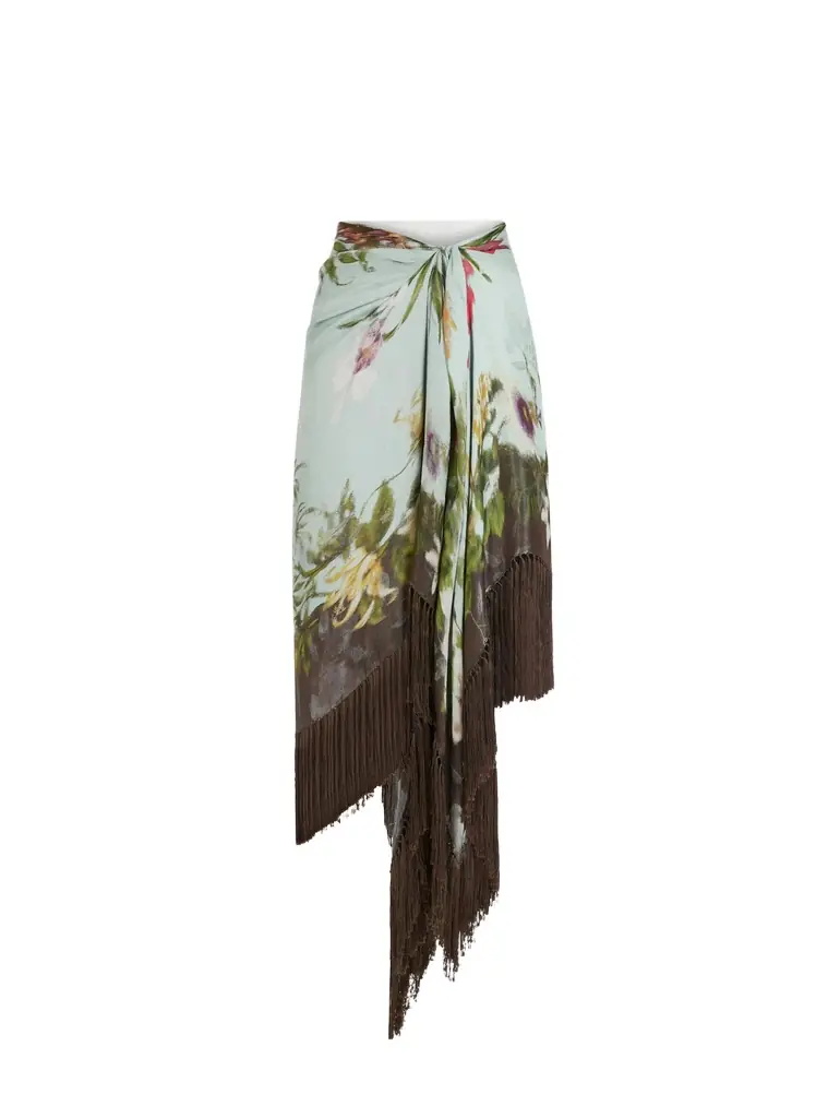 Oscar de la Renta Dominican Mixed-Floral Fringe Skirt - Women's Clothing