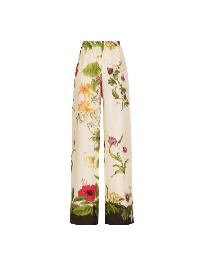 Oscar de la Renta Dominican Mixed-Floral Wide Leg Pant - Women's Clothing