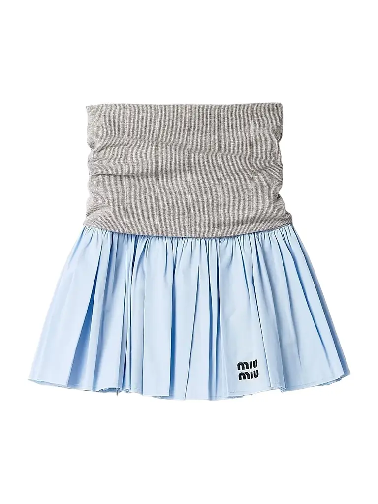 Miu Miu Women's Jersey and Poplin Skirt - Grey Blue - Women's Clothing