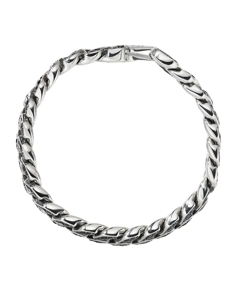 David Yurman Men 's Curb Chain Bracelet with Black Diamonds in Silver, 11.5mm