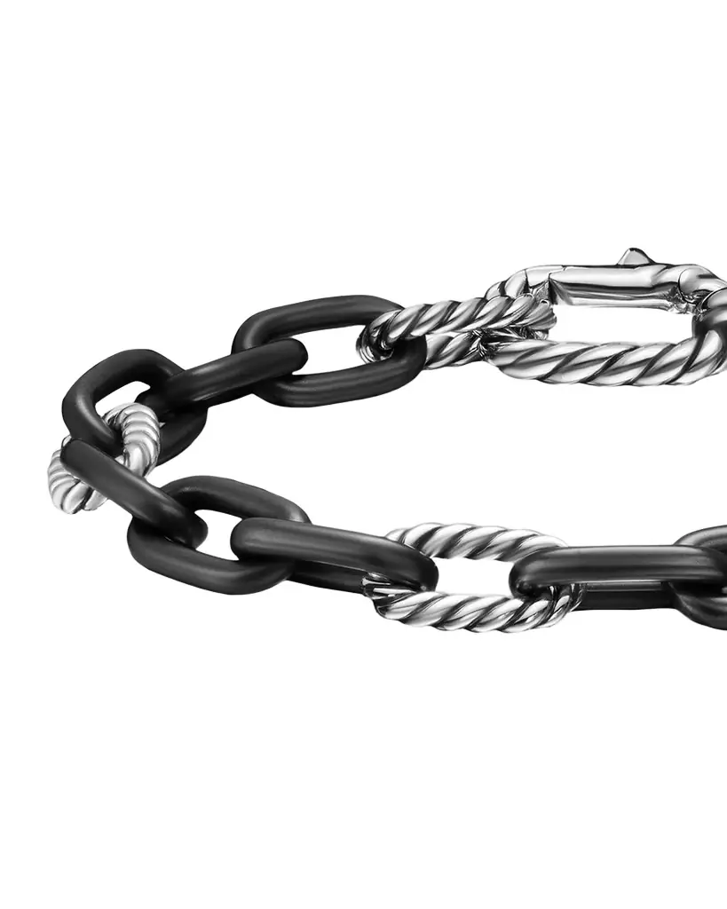 David Yurman Men 's DY Madison Chain Bracelet in Black Titanium with Sterling Silver, 8.5mm - Women's Jewelry And Watches