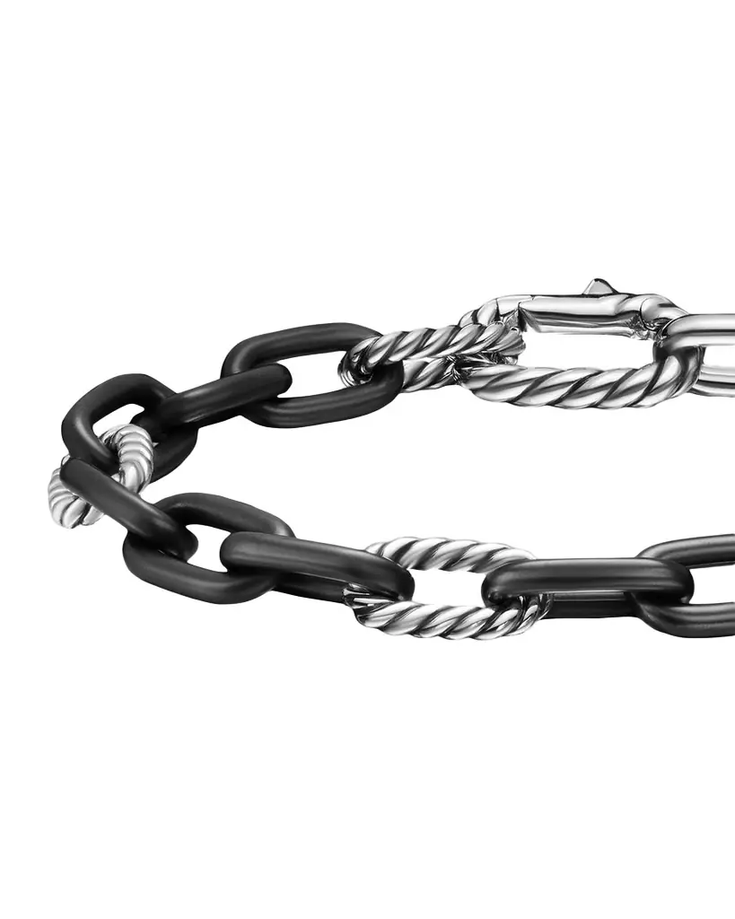 David Yurman Men 's DY Madison Chain Bracelet in Black Titanium with Sterling Silver, 8.5mm