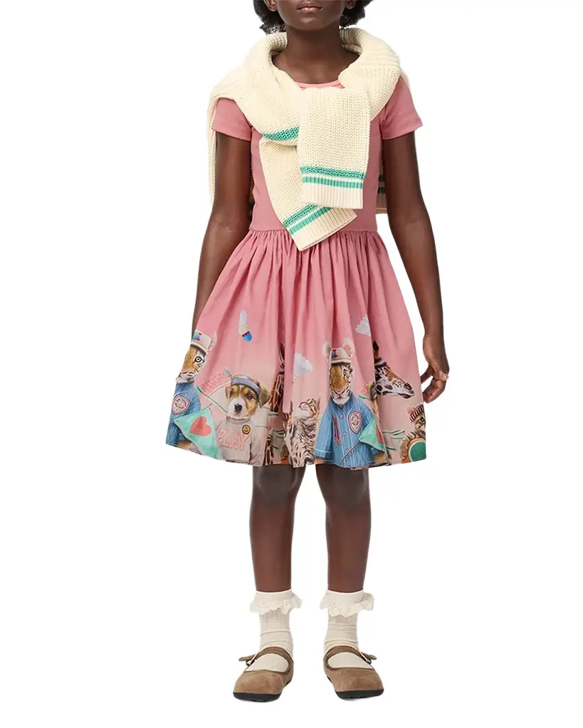 Molo Girl 's Cissa Animal-Print Short-Sleeve Dress, Size 3-6