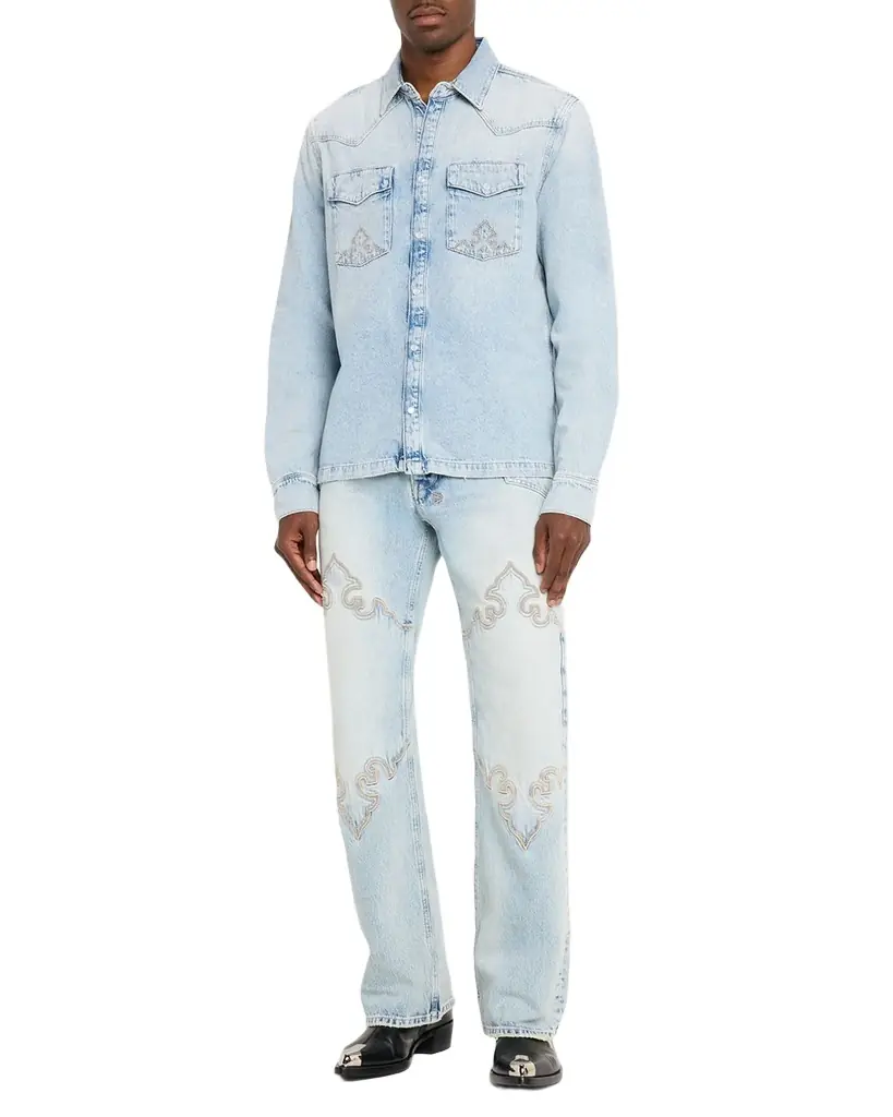 Ksubi Men 's Toro Kristal Damask-Embroidered Straight Leg Jeans