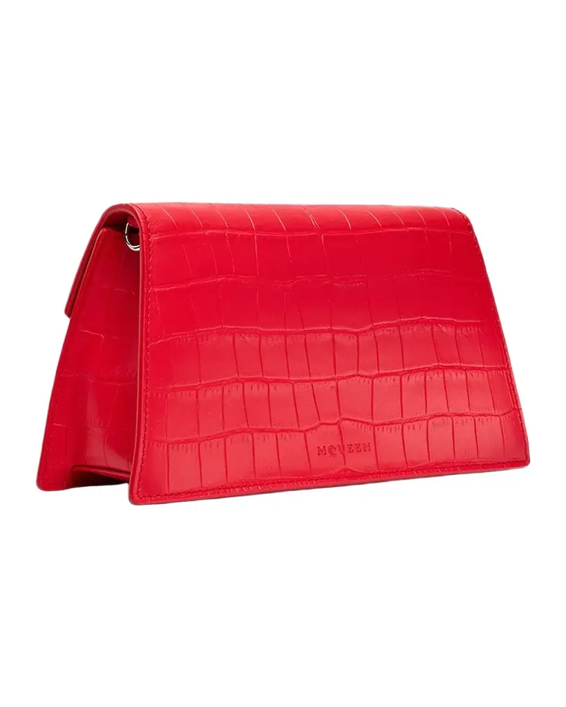 McQueen Skull Mini Croc-Embossed Leather Top-Handle Bag