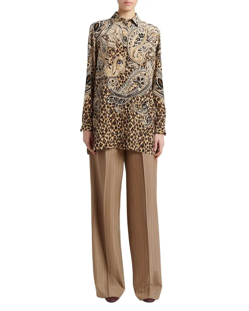 Etro Animal Paisley-Print Silk Tunic Shirt