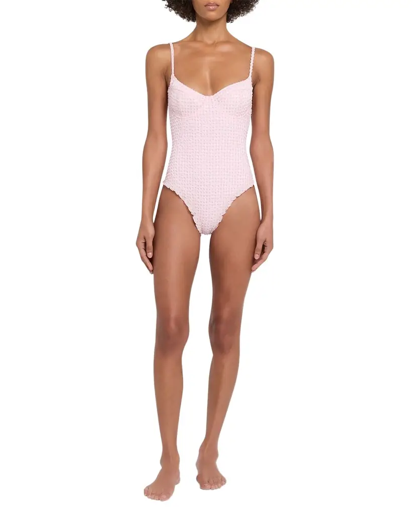 SIMKHAI Suni Textured Gingham One-Piece Swimsuit