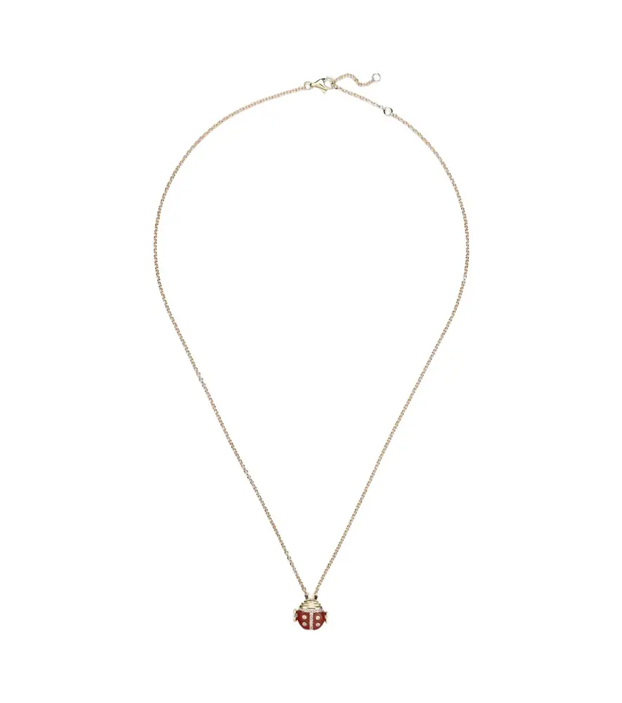 Yvonne Leon Yvonne Léon Coccinelle Mini 9kt gold pendant necklace with diamonds and agate