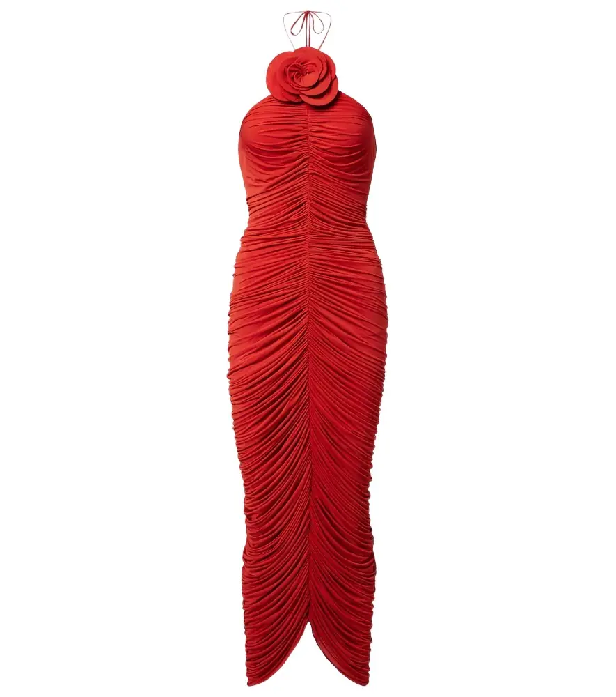 Magda Butrym Floral-appliqué ruched jersey midi dress