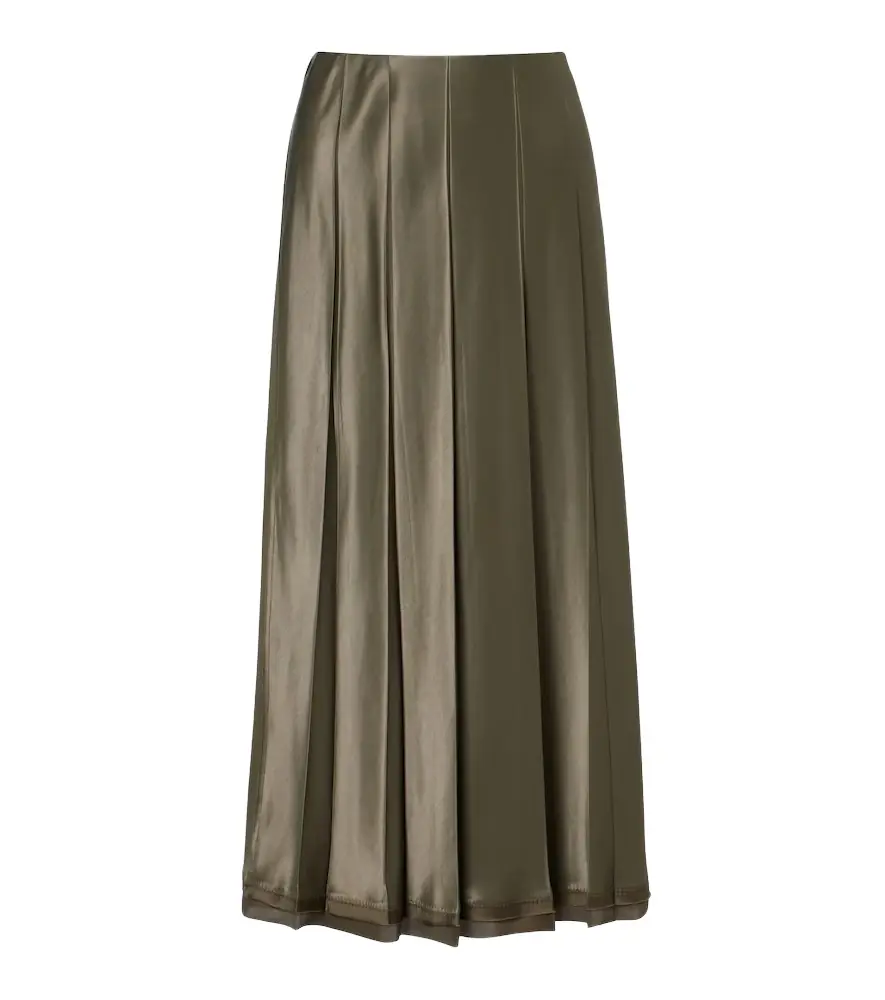 Vince Pleated satin midi skirt