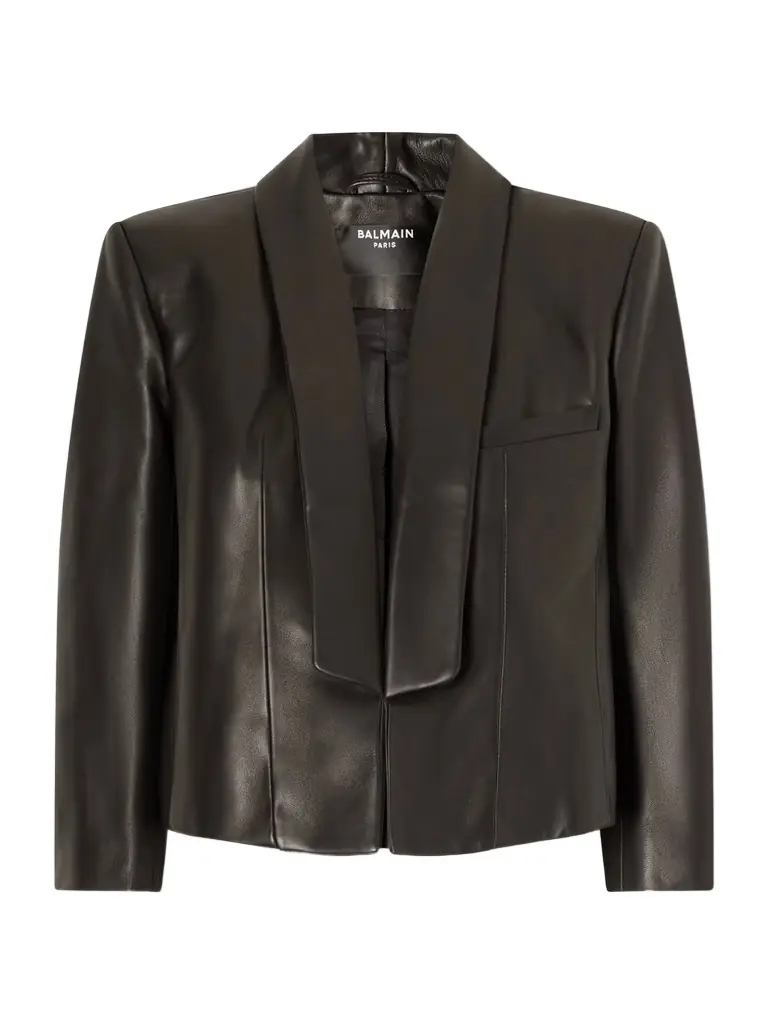 Balmain Cropped Leather Biker Jacket