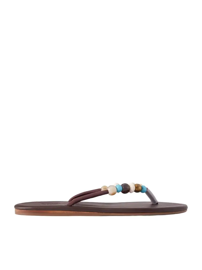 Ancient Greek Sandals Saionara Bead-embellished Leather Flip Flops