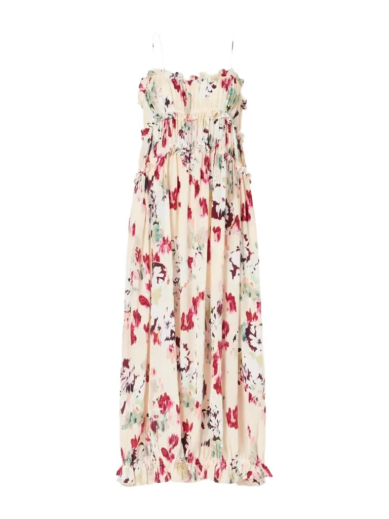 Ulla Johnson Clove Floral-print Ruched Silk Maxi Dress