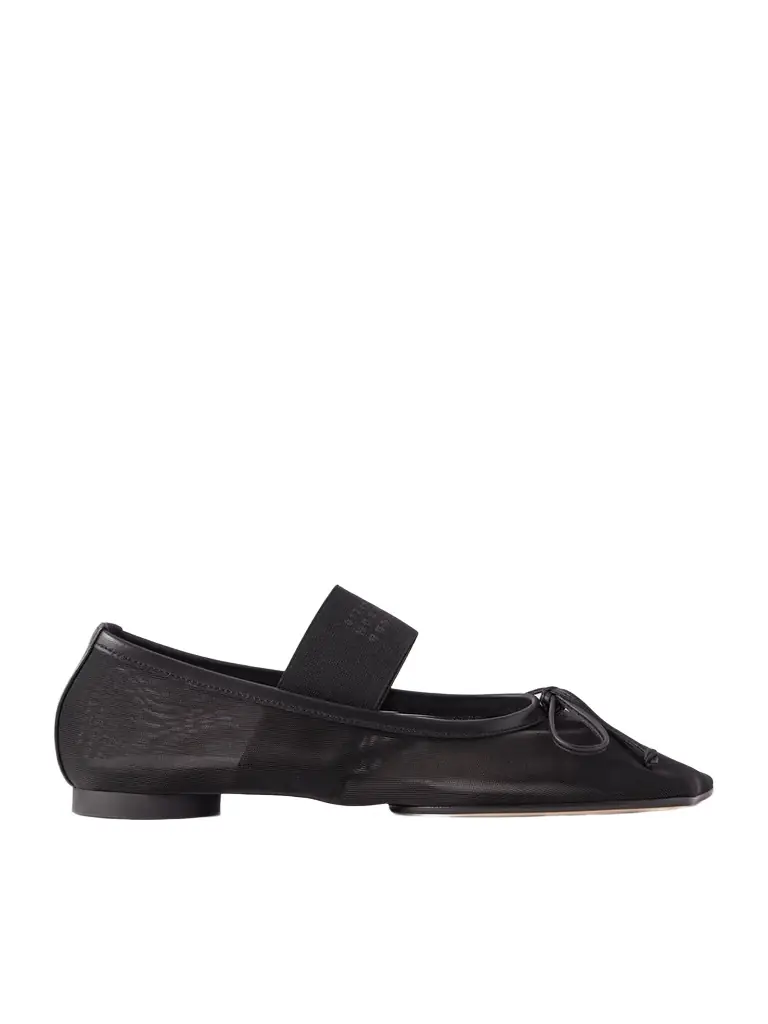 MM6 MAISON MARGIELA Bow-detailed Leather-trimmed Mesh Ballet Flats